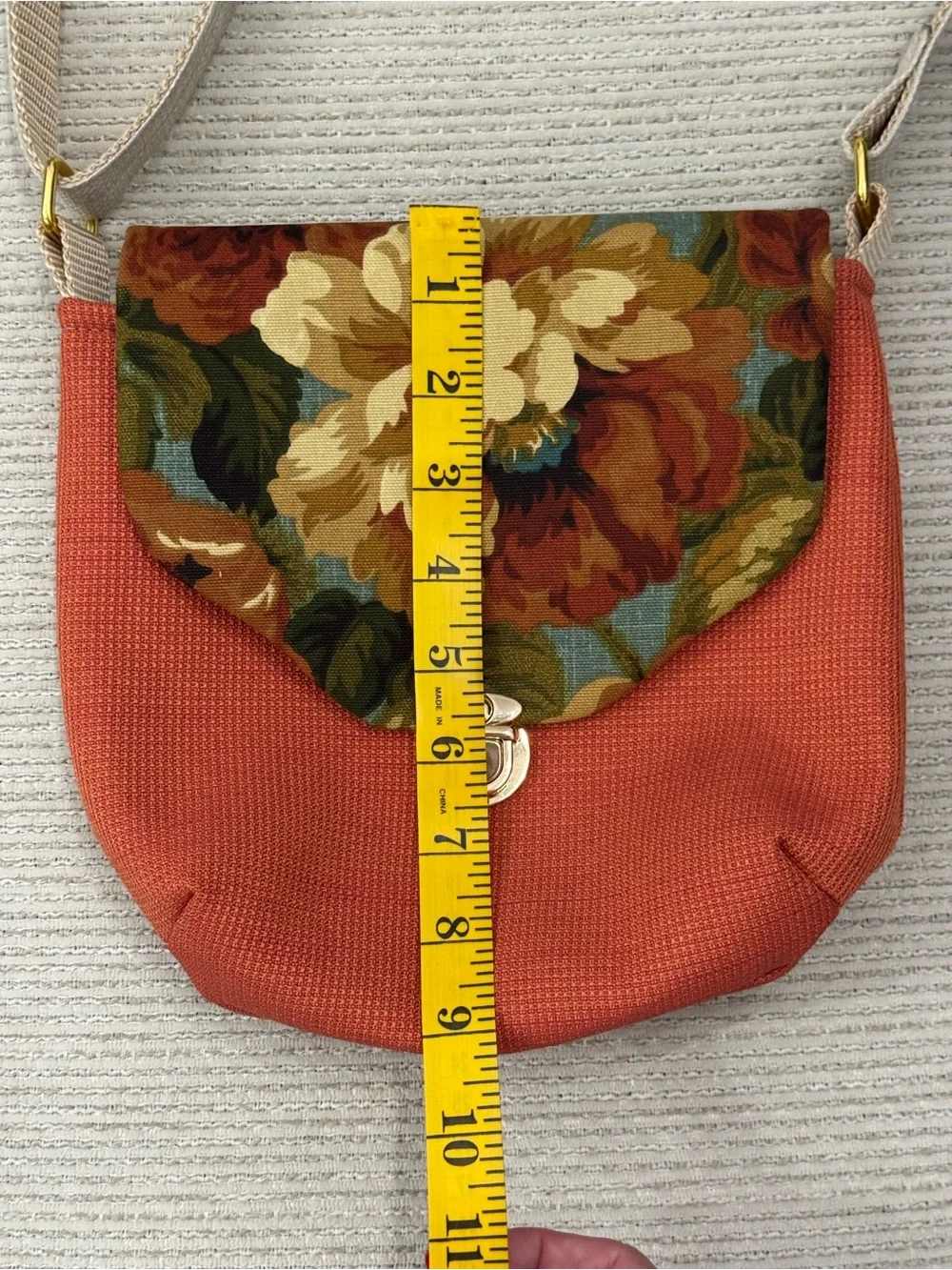Handmade Crossbody Bag Medium Rust Orange Floral